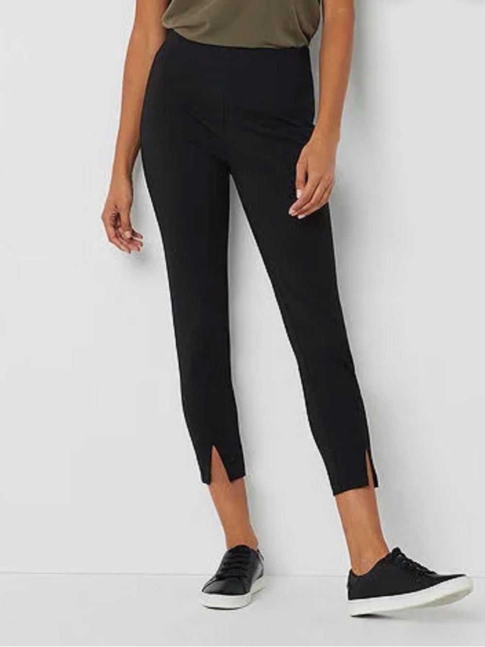 STYLUS Black Cropped Skinny Ankle Pants with Front Slits (3)